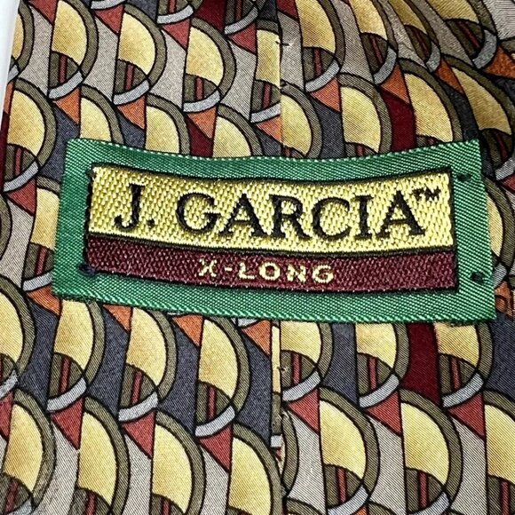 Jerry Garcia X-Long Necktie Multicolored Geometric Pattern 100% Silk Made in USA - Picture 5 of 6